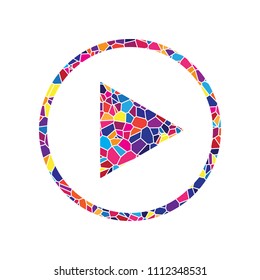 Play sign illustration. Vector. Stained glass icon on white background. Colorful polygons. Isolated.