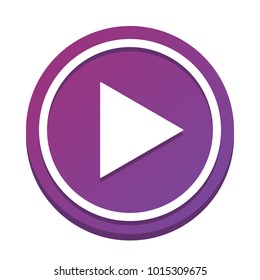 Play sign illustration. Vector. White icon with flat shadow on purpureus circle at white background. Isolated.