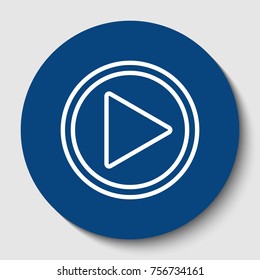 Play sign illustration. Vector. White contour icon in dark cerulean circle at white background. Isolated.