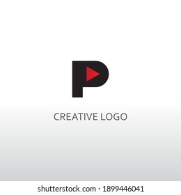 Spielzeichen und p-Brief für einfaches Logo-Design. ein modernes Vektordesign