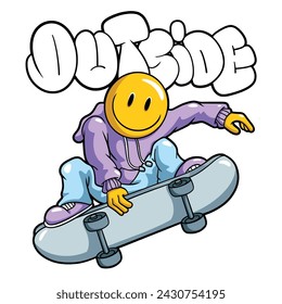 Play Skateboard Emoji Streetwear Graffiti Cartoon illustration. Vector graphic for t-shirt prints, posters and other uses.