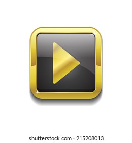 Play Square Vector Golden Black Web Icon Button