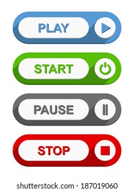 Play start pause and stop buttons, flat design, vector eps10 illustration