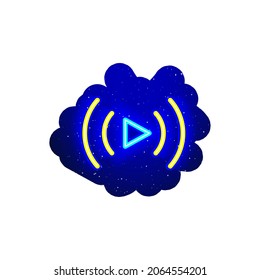 Play, start, video icon type with neon LED blue light. Realistic neon icon. Neon arrow symbol icon night show. Isolated On White Background.