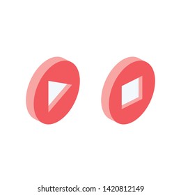 Play & stop buttons. Premium quality. Vector 3d isometric color icon new flat style. Creative illustration, idea for infographics.