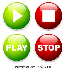 Play, stop buttons with symbols and texts