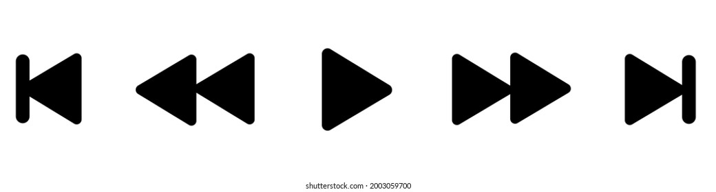 Play, stop and pause buttons. Set of black audio buttons. Vector illustration.