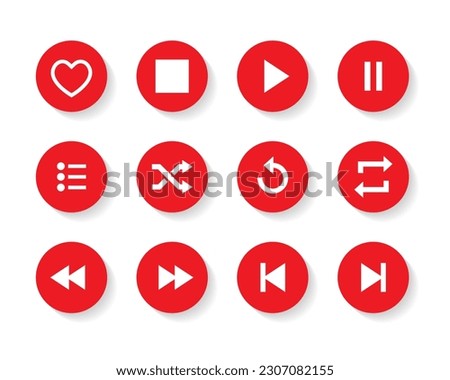 Play, stop, pause, shuffle, repeat, previous, next, favorite, and list icon vector. Elements for music app