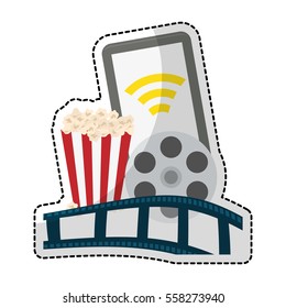 play symbol on digital device screen movie or video related icon image sticker vector illustration design 