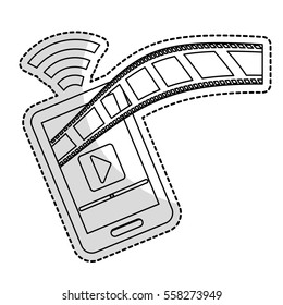 play symbol on digital device screen movie or video related icon image sticker vector illustration design 