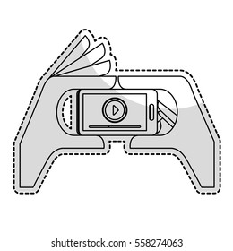 play symbol on digital device screen movie or video related icon image sticker vector illustration design 