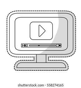 play symbol on digital device screen movie or video related icon image sticker vector illustration design 