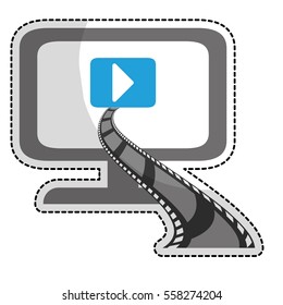 play symbol on digital device screen movie or video related icon image sticker vector illustration design 