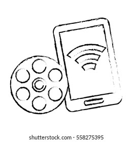 play symbol on digital device screen movie or video related icon image sketch line vector illustration design 