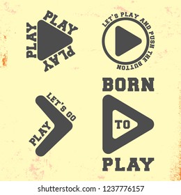 Play symbol t shirt stamp. T-shirt print design for printing products, badge, applique, t-shirts stamp, clothing label, jeans and casual wear. Vector illustration.