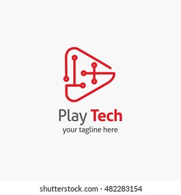 Play Technology Logo Design Template. Great for company emblem and Logo. Vector illustration