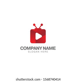 Play television logo design template, play icon and television with red gradient color vector