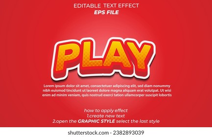 play text effect . font editable, typography, 3d text. vector template