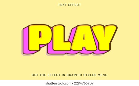 Play text effect template in 3d style. Suitable for brand or business logos