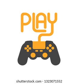 Play text lettering with videogame gamepad device design print