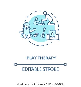 Play therapy concept icon. Fun games for mentally disabled children. Kid friendly treatment, pediatrics idea thin line illustration. Vector isolated outline RGB color drawing. Editable stroke