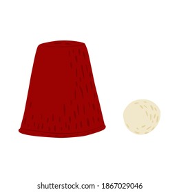 Play thimble isolated on white background. Cartoon elements for game hand drawn sketch red color. Vector illustration in Doodle style.