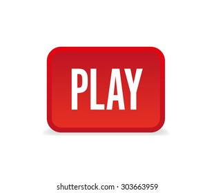 Play three-dimensional square button isolated on white background