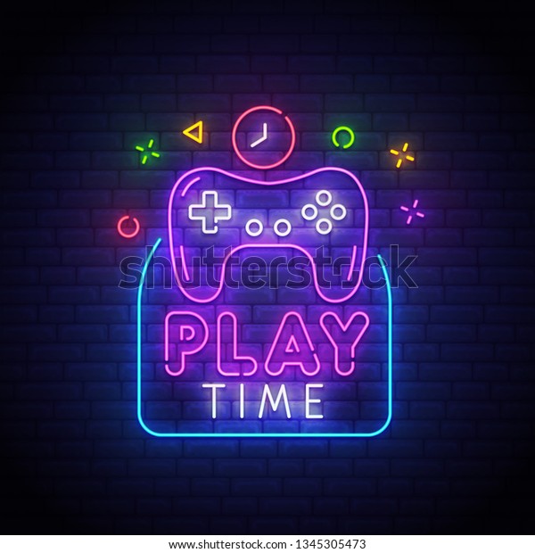 Play Time Logo Game Joystick Neon Stock Vector (Royalty Free ...