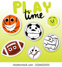 Play time. Sticker with sport balls. 