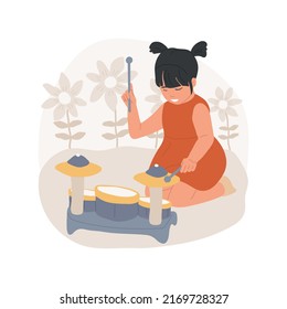 Play Toy Drum Isolated Cartoon Vector Illustration. Child Playing Drums, Exploring Different Rhythm And Sound, Sensory Developmental Activity, Music Therapy, Autism Daycare Vector Cartoon.