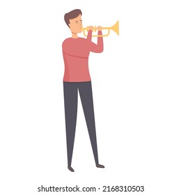 Play trumpet icon cartoon vector. Music school. Sing boy