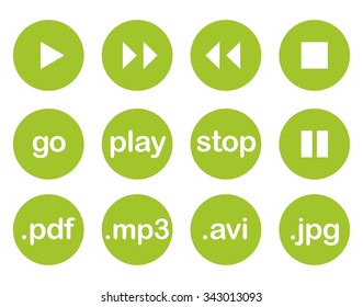 Play vector button or flat green web icon set