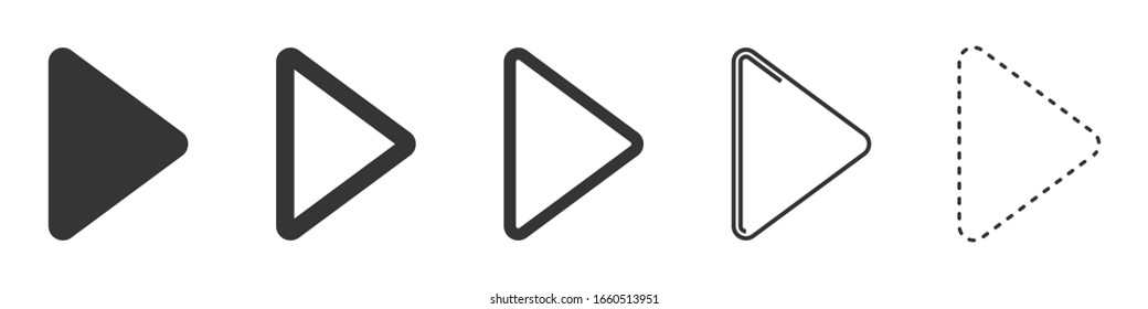 Reproducir botones vectoriales. Conjunto de iconos de reproducción de vídeo en fondo blanco. Ilustración vectorial. Diversos iconos de juego negro.