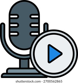 Juega diseño de Vector en estilo moderno, Botón de podcast y concepto de control de medios, ilustración de audio digital. Icono de línea llena