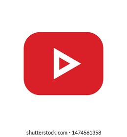 Play vector icon, media player rounded rectangle red button