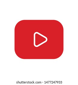 Play vector icon, media player rounded rectangle red button