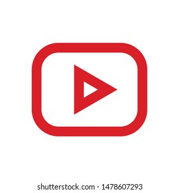 Play vector icon, media player rounded rectangle red button