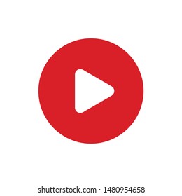 Play vector icon, media player red circle button