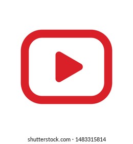 Play vector icon, media player rounded rectangle red button
