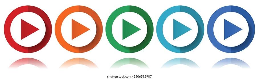 Play vector icons, flat icon set for logo design, webdesign and mobile applications, colorful web button collection in eps 10