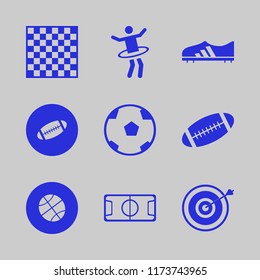 play vector icons set. with chess board, rugby ball, gymnastic hula hoop and football shoe in set