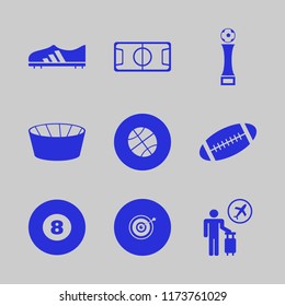 play vector icons set. with target, basketball ball, football shoe and billiard ball in set