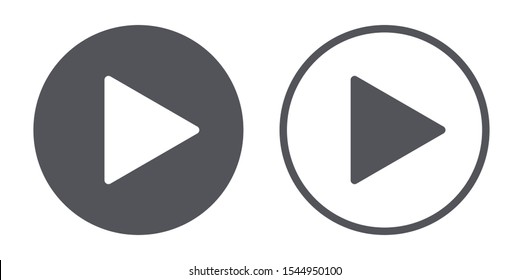 Play video button design. Vector icon for music or video player. Play button symbol in black and white style. Isolated movie icon set. Interface round sign layout. Vector navigation icon template.