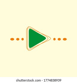 play video button logos icon or symbol vector illustrations on green  and orange color scheme also orange dot accent