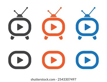 Play video button retro tv style icon