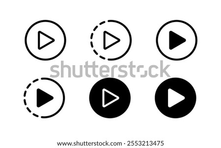Play video button set icons. Linear and silhouette style. Vector icons.