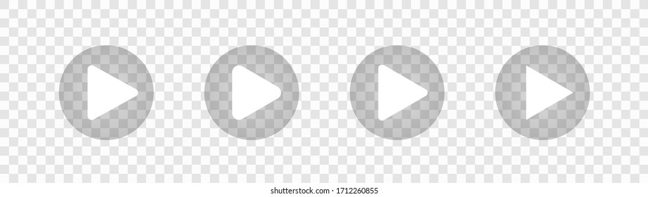 Play video button or sign vector. Transparent Play buttons set isolated on transparent background. Vector illustration for apps and websites