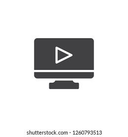 Play video desktop vector icon. filled flat sign for mobile concept and web design. Computer monitor Video Play simple solid icon. Symbol, logo illustration. Pixel perfect vector graphics