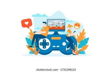 Play Video game vector illustration concept template background isolated 