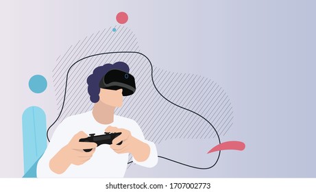 play video games with virtual reality devices. flat design. vector illustration